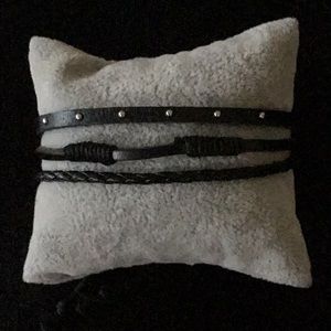 BLACK LEATHER and CORD PULL STRING BRACELET/STUDS